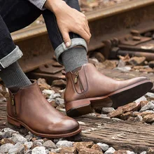 Men Zipper Boots High Quality Man Chelsea Boots Male Genuine Leather Men Casual Ankle Boots Men Vintage Boots Shoes