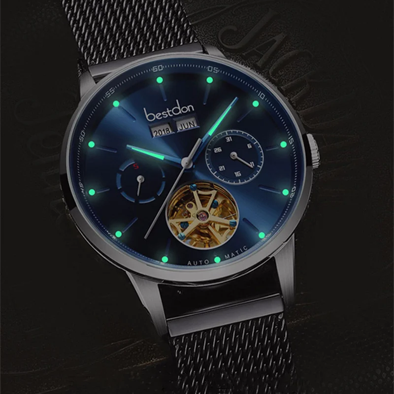 Switzerland Luxury Brand Bestdon Mechanical Watch for Men Skeleton Full Steel Automatic Men's Watches Reloj Hombre Montre GMT