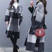 Новое шерстяное пальто женское осенне-зимнее черно-белое клетчатое стеганое контрастное шерстяное пальто смешанный костюм воротник длинный жакет