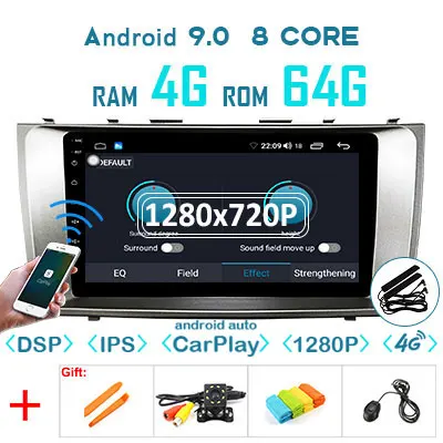 4G 64G 1280*720P Android 9,0 Carplay gps для Toyota Camry 7 XV 40 50 радио 2007-2011 навигационный экран рекордер без DVD плеера - Цвет: 4G64GDSP 1280CARPLAY