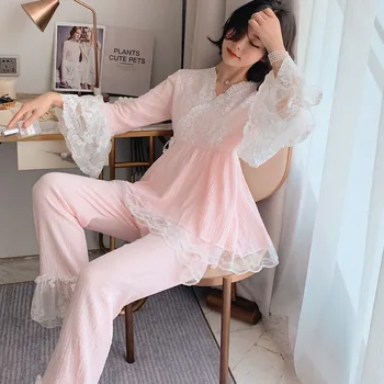 

Cotton Yarn Woman Pajamas Suit Lovely Plus Size Pijama