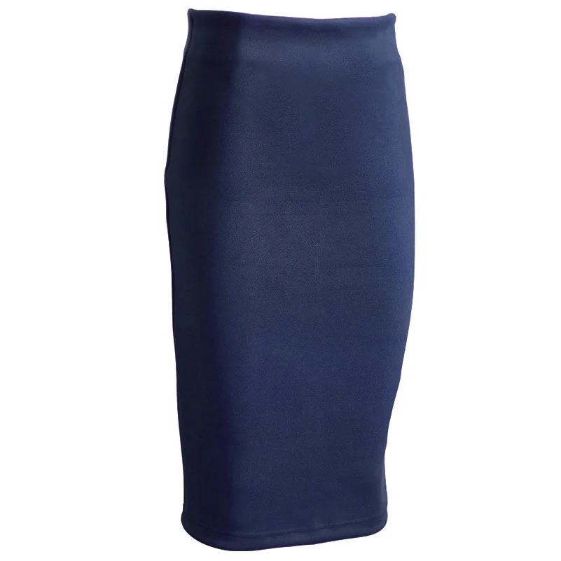Navy Blue Женская замшевая однотонная женская юбка-карандаш весна осень юбка-карандаш с завышенной талией облегающий разрез длиной до колена Юбки - Цвет: Navy Blue