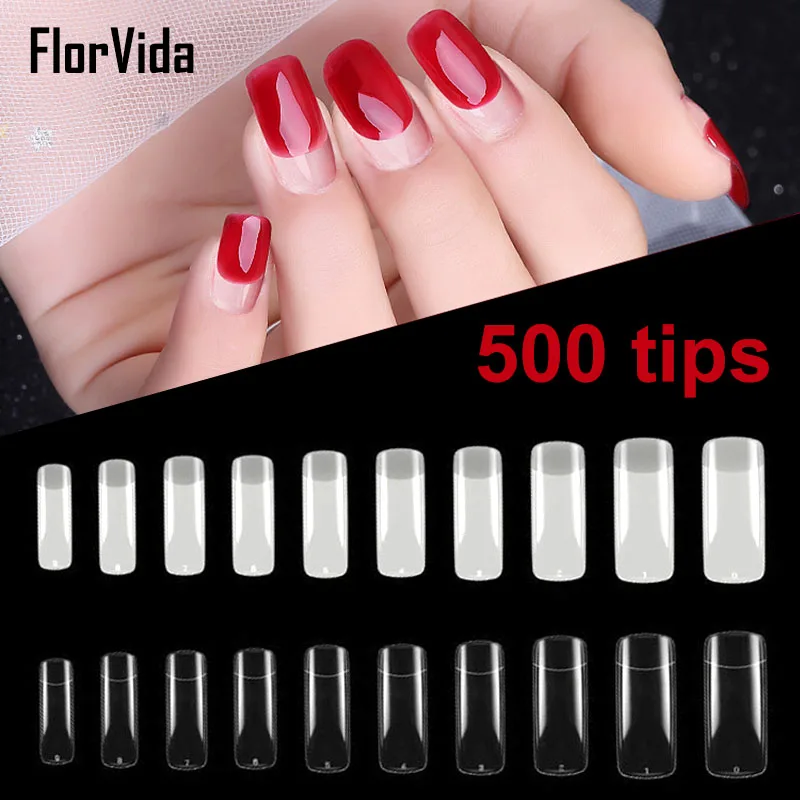 

FlorVida 500pcs/bag Half Extension False Nail Tips Natural Transparent Fake Nail DIY Nail Art False Nails Tips