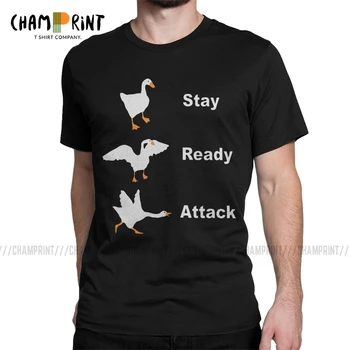 

Stay Ready Attack Goose T Shirt Men's Funny T-Shirt Round Collar Untitled Goose Game Tee Shirt Short Sleeve Clothes Party