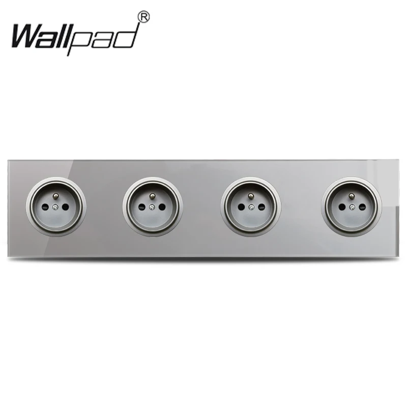 Wallpad L6 серый Четырехместный 4-сторонний Французский разъем розетки с панелью из