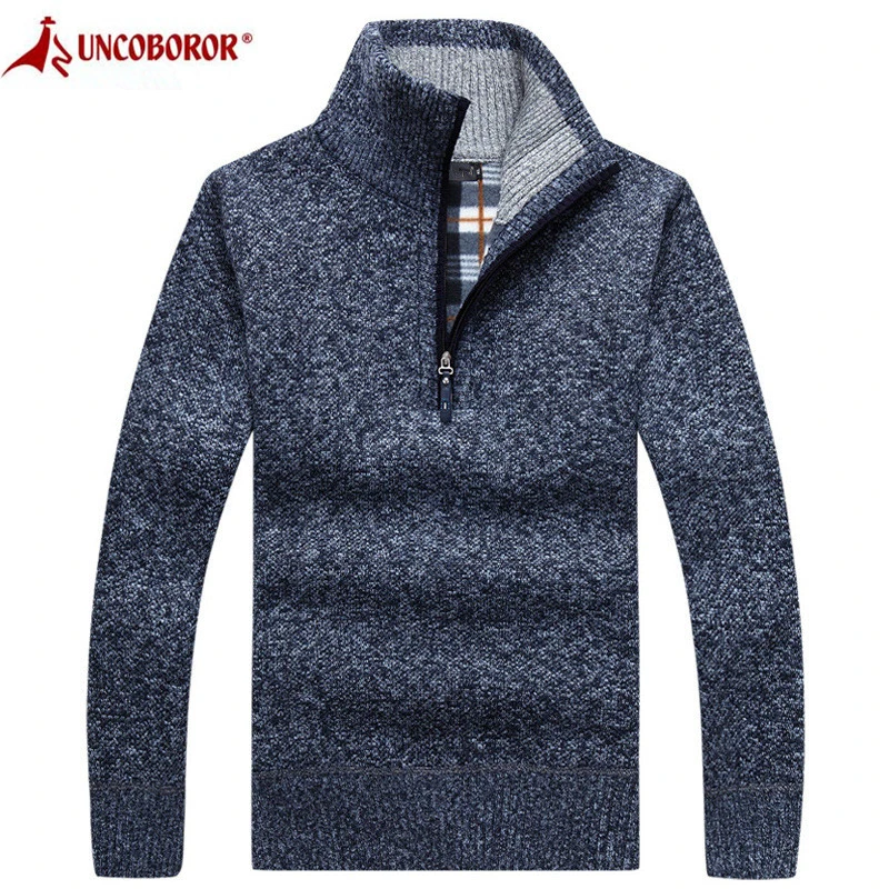 Mens Zipper Sweater Pullovers Slim Fit Thick Sweaters Male Knitted Pullover