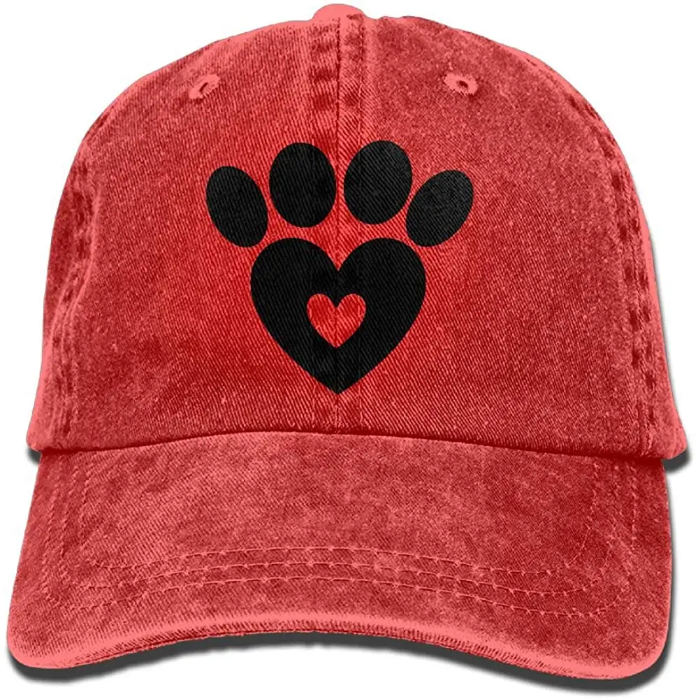 Бейсболка унисекс с собачьей лапой и сердечком 2, хлопковая джинсовая Регулируемая Солнцезащитная шляпа для мужчин и женщин