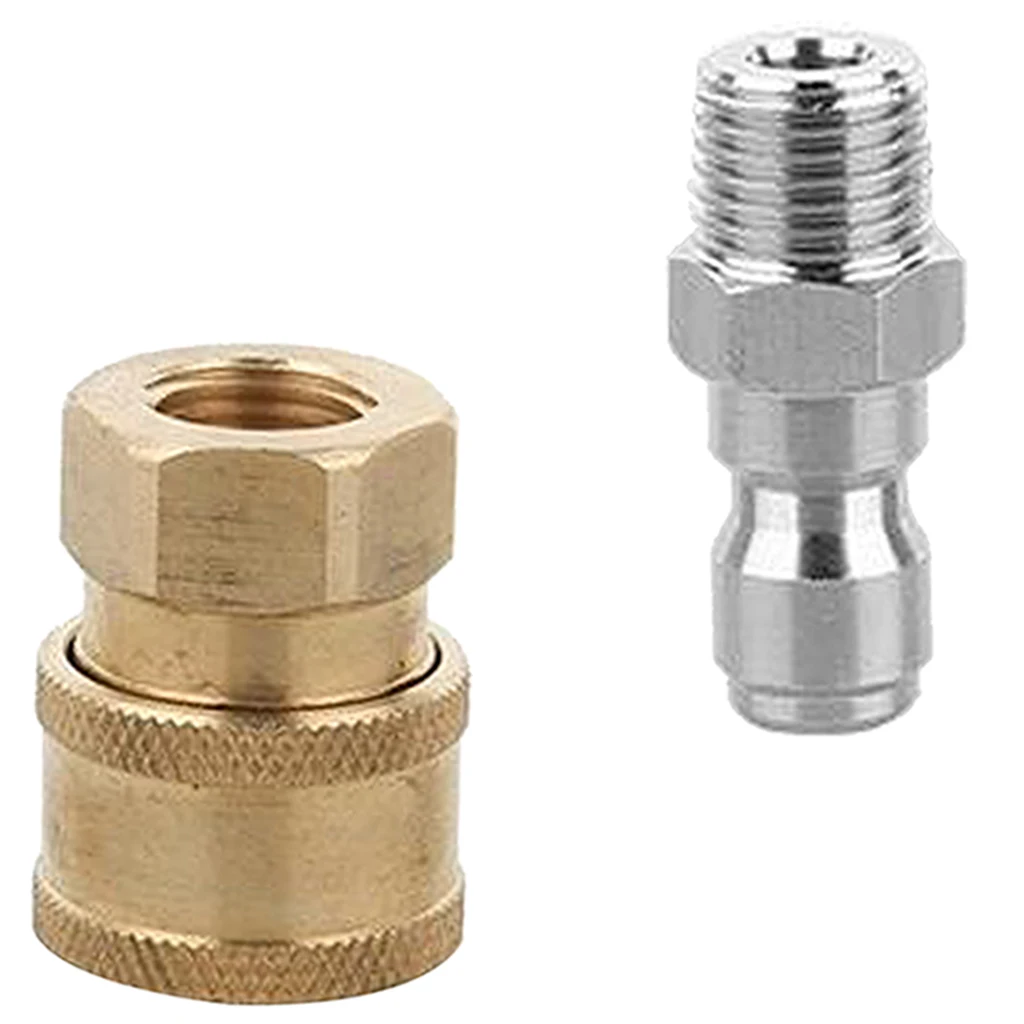 2pcs Garden Hose Quick Connector 1/4 Inch Brass & Stainless Easy Connect Fitting Male and Female Set