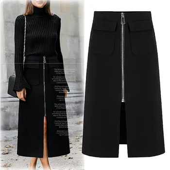

Black pencil skirt women 2020 spring fashion new long skirts for women Office Lady clothing Front zipper High waist plus size