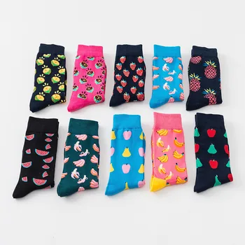 

10 Pair Women Crew Socks Funny Cute Cartoon Fruits Banana Avocado Lemon Pineapple Egg Happy Japanese Harajuku skateboard Socks