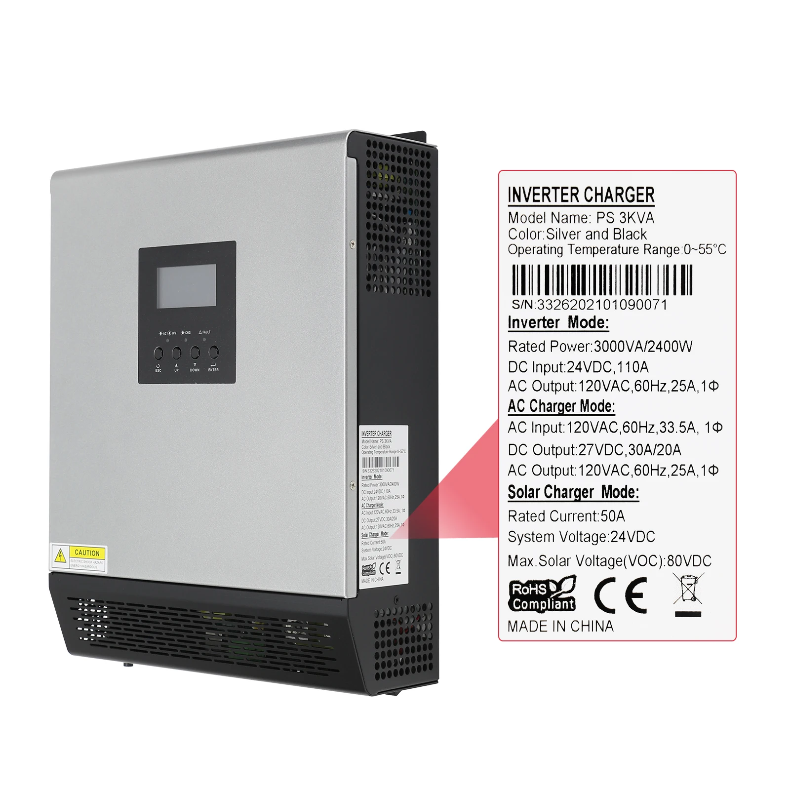 PowMr 3KVA 純粋な正弦波ハイブリッドソーラーインバーター 24V 110V 