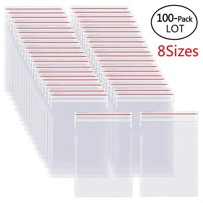 100/300/500 unids/pack resellables bolsas de plástico con cierre de cremallera de polietileno transparente bolsa de almacenamiento de alimentos reutilizables de vacío fresco organizar bolsa