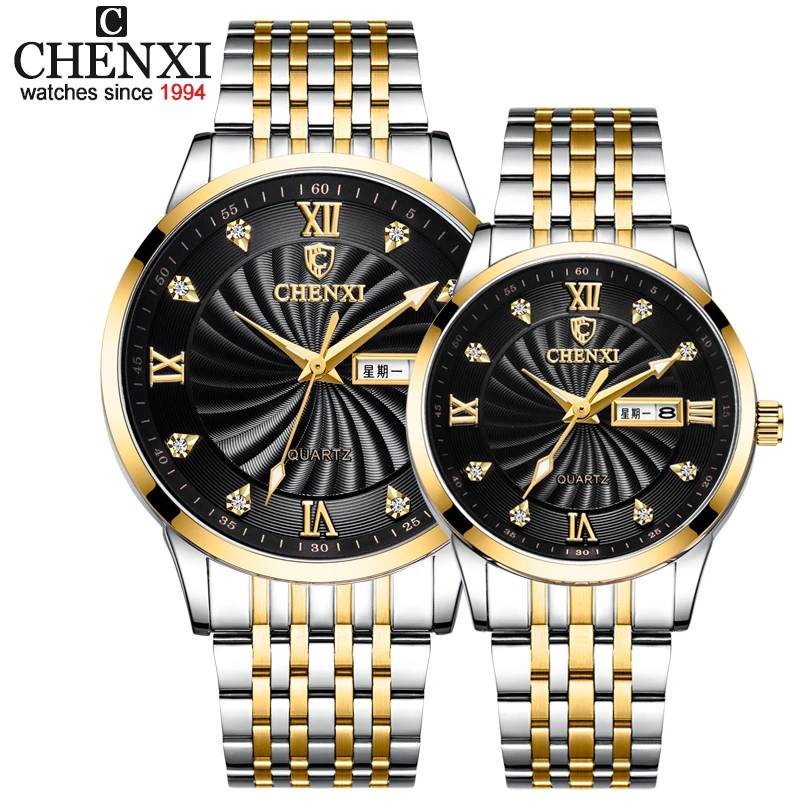 Chenxi-高級ブランドの男性と女性のための時計,クォーツ,日時,耐水性