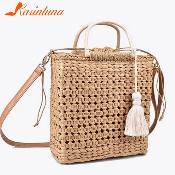 

Karinluna 2020 Bohemia Vacation Rattan Hand-woven straw Bag INS Hot Female Handbags Ladies Bags Women