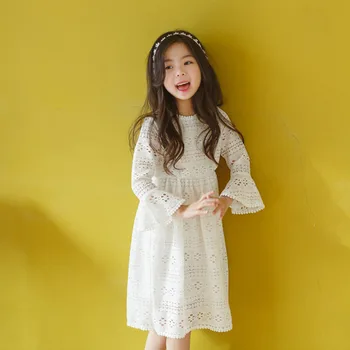 

YourSeason 2020 Summer Girls Lace Dress O Neck Children Baby Princess White Cotton Lining Dress Toddler Clothes Flare Sleeve