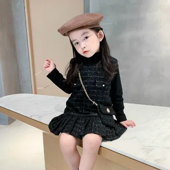 

2020 autumn new arrival girls princess tweed dress kids vest dress with bag