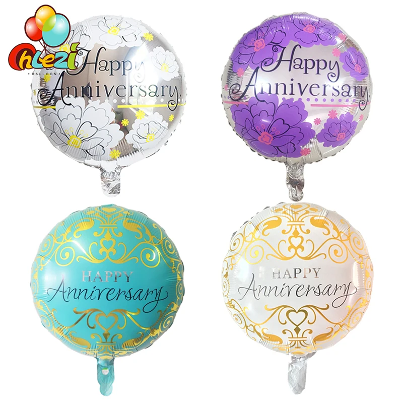 

7pcs Happy Anniversary Foil Balloons 18 Inch Silver White Purple Round Helium Balloon Valentine's Day Wedding Party Decoration