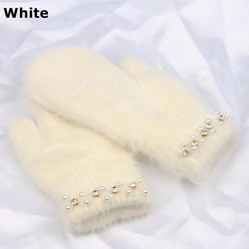 Модные женские зимние перчатки, роскошные перчатки с отделкой из меха кролика, женские перчатки без пальцев, Женские варежки luva - Цвет: Белый