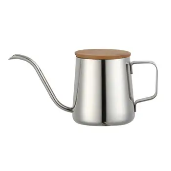 

350ml Coffee Drip Teapot Gooseneck Kettle Stainless Steel Handheld Coffee Kettle Spout Long Mouth Kettle Tea Maker With Wood Lid
