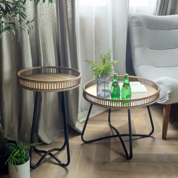 

Living room tables coffee Modern minimalist style rattan oak leisure side table
