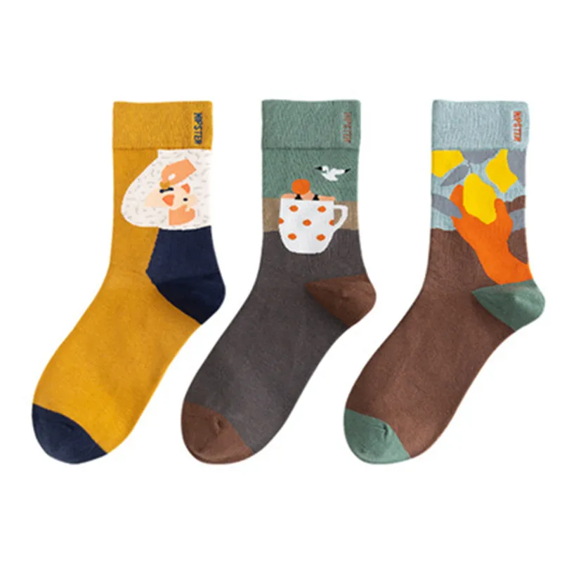 POBPOP/Новинка; Сезон Зима; носки с забавными рисунками масляной живописи; рисунок граффити; модный тренд; очень Милый хлопковый материал; подходит для зимы