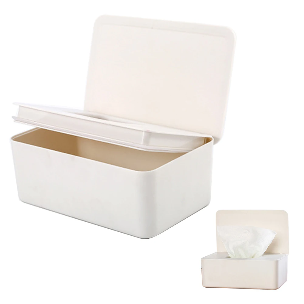 Wipes Holder White Plastic Seal Storage Office Wet Tissue Box With Lid Home Container Dust Proof Desktop Case Organizer