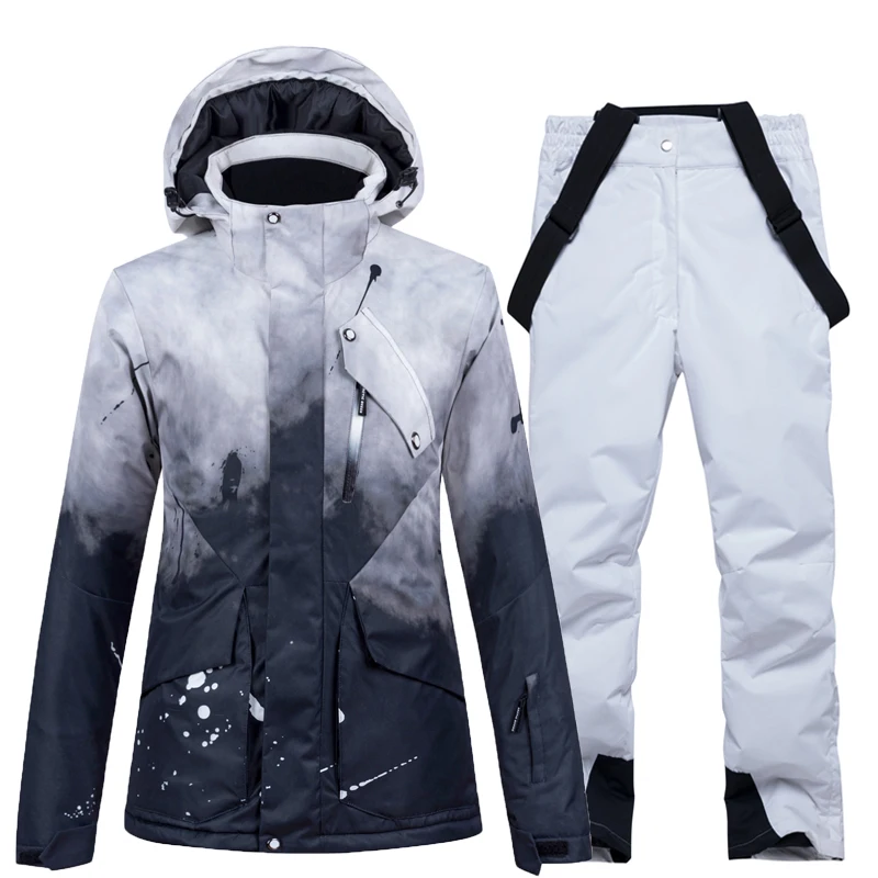 30 женский лыжный костюм комплект одежды для сноубординга зимний костюм для спорта на открытом воздухе с капюшоном Водонепроницаемые зимние куртки+ брюки женский костюм