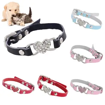 

Pet Dog Cats Puppy Collars Rhinestone Heart Adjustable Collar Harnesses Necklace Buckle Neck Strap Pet Dogs Supplies
