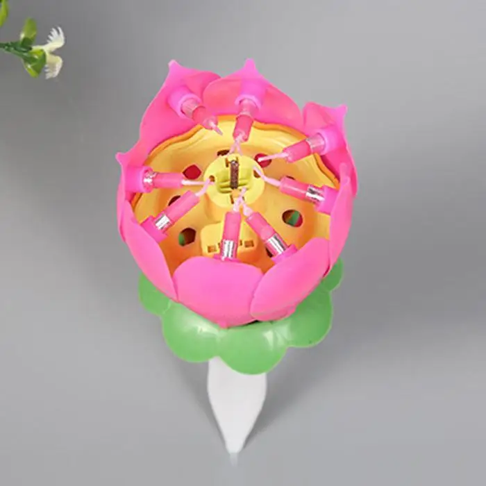 Модный Цветок лотоса фестиваль торт ко дню рождения декоративные музыкальные свечи модное моделирование автоматическое цветение без загрязнения