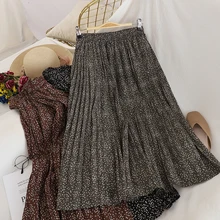 Эластичная плиссированная юбка с цветочным рисунком и высокой талией, женская новая осенняя юбка средней длины в белый горошек с принтом, женская элегантная юбка с высокой талией