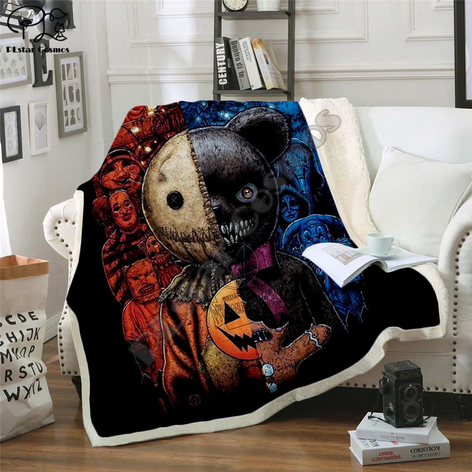 

Plstar Cosmos Halloween Fleece Blanket horror movie Scream Team Zombie brid Blanket 3D print Sherpa Blanket on Bed Home style-4