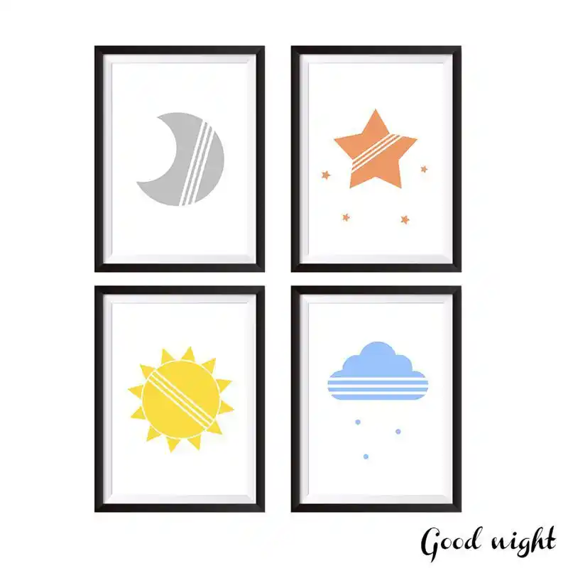 Minimalist Sevimli Karikatur Yildiz Ay Gunes Bulut Kres Tuval