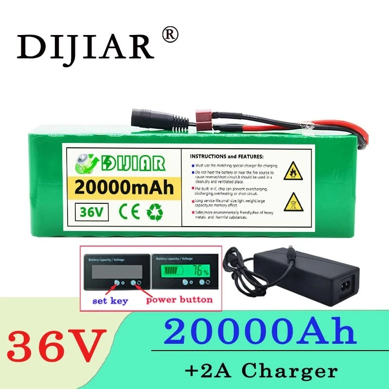 DiJiar 36V 20ah 10S4P electric bicycle battery pack 18650 lithium ion 500W high power motorcycle scooter display +2A | Электроника