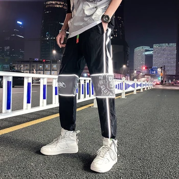 

Side Stripe Track Jogger Pants Men 2020 Reflective Label Track Harem Pants Homme Streetwear Male Hip Hop Sportswear Track 3XL
