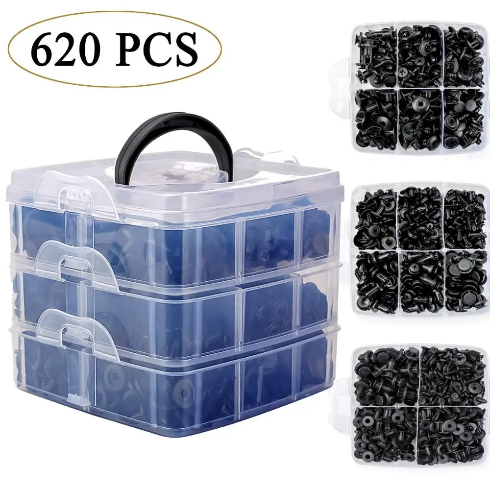 

620Pcs Car Retainer Clips & Plastic Fasteners Kit Fender Rivet Clips 16 Most Popular Sizes Auto Push Pin Rivets Set