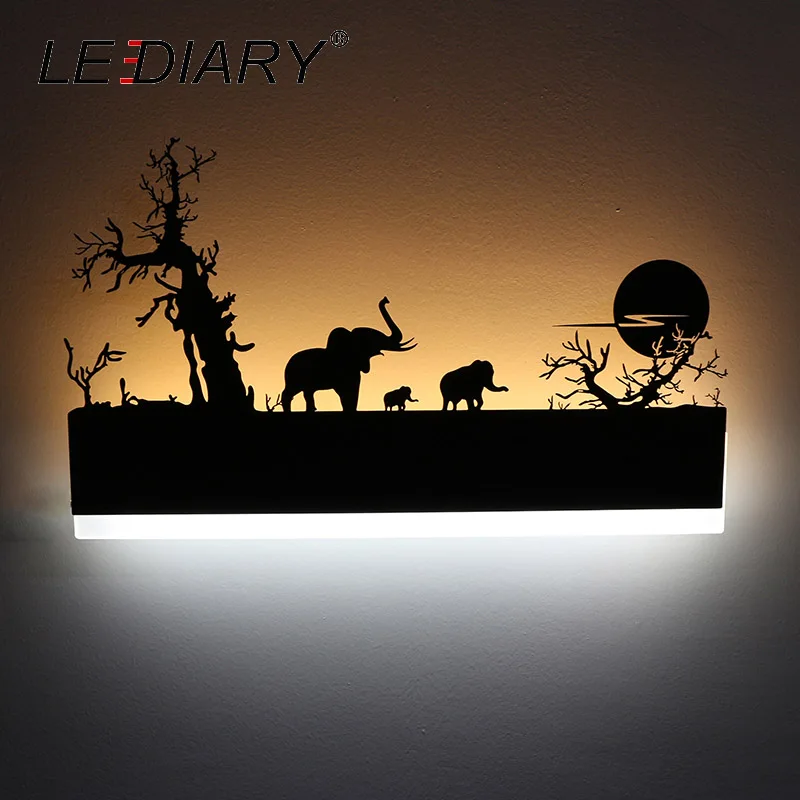 Светодиодный Светодиодный настенный светильник в стиле ретро, креативная живопись, 110-240 В, современное черное бра, украшение для ванной комнаты, гостиной, комнаты с животными - Цвет абажура: Elephant