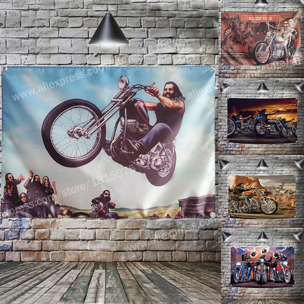 Easy Motorcycle Riders Poster Flag Banner Vintage Home Bar Garage Decorazione Hanging Flag 4Gromments Negli Angoli 3 * 5Ft 144Cm * 96Cm