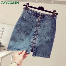 JAYCOSIN женская одежда Весна Лето Короткие джинсовые юбки Женская мода Высокая талия Сексуальная мини-юбка на молнии с карманом 1217