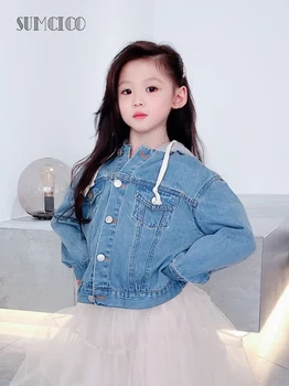 

Sumcico 2020Fall Girl's Jacket Demin Hoodie Toddler's Hoodie Streetwear Style Cool Girl's Jacket with Cotton Fabric Age2-14Y