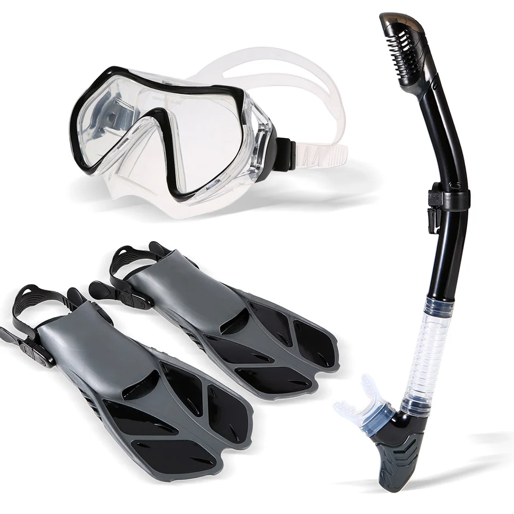 

Snorkeling Goggles Combo Set Anti-fog Goggles Mask Snorkel Tube Fins Swimming Fins Dry Top Snorkel Quick Dry Gear Bag