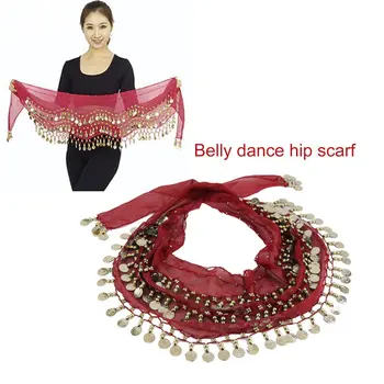 

3 Rows 128 Gold Coins Belly Dance Costume Hip Scarf Skirt Belt Wrap Waist Chain 150*20cm professional Dance Costume Scarfs