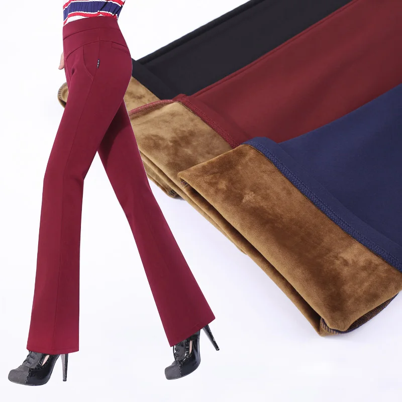 

Winter Warm pants Velvet Thick Trousers High Waist Elastic Flare Trousers Women Stretch Bell-Bottomed Pants Plus Size 4XL