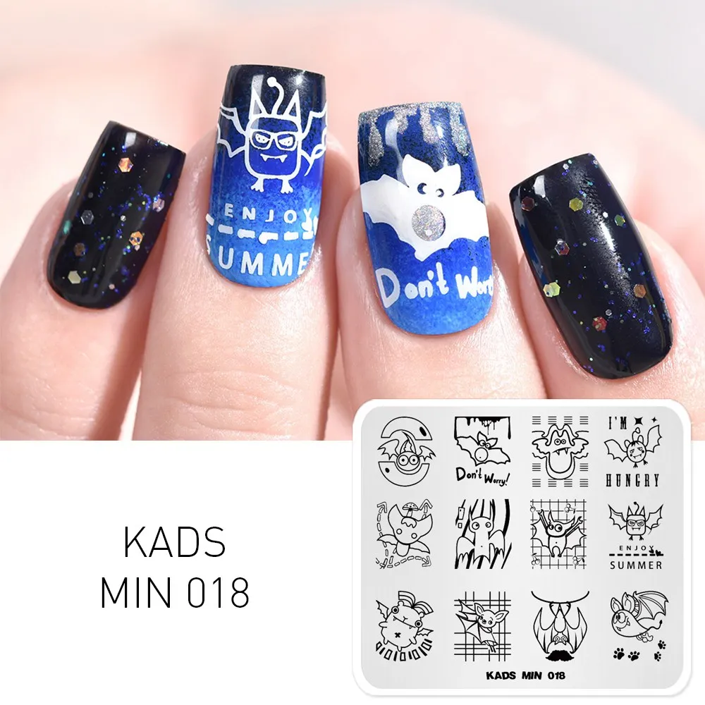 KADS пластины для стемпинга ногтей 33 дизайна, серия MIN, накладные изображения, шаблонные штампы, сделай сам, маникюрный штамп, трафарет для дизайна ногтей - Цвет: MIN 018