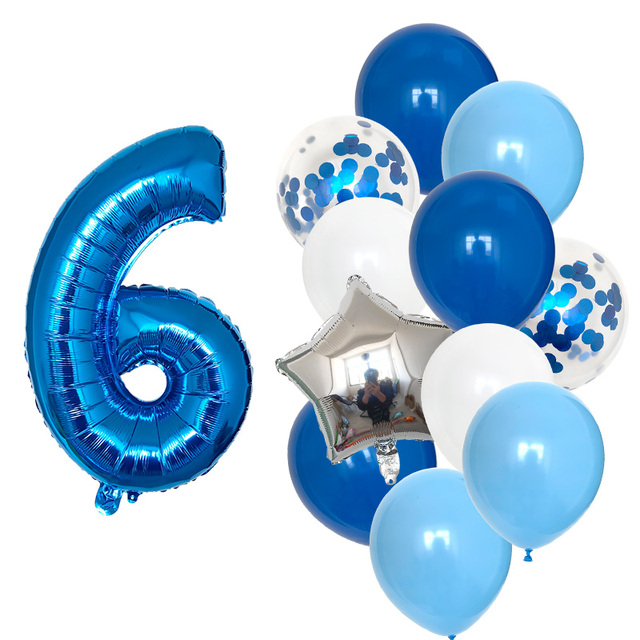 Blue Number Foil Latex Balloons for Kids Birthday Party Decoration 1st One Year Birthday Boy Decor Baby Shower Balloon