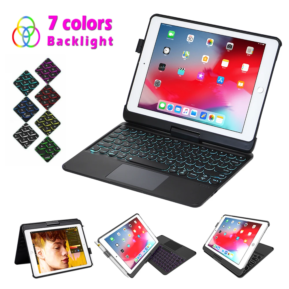 Для iPad Air 2 iPad Pro 9,7 iPad 9,7 чехол для планшета с Bluetooth клавиатурой США 7 цветов с подсветкой сенсорная Защитная крышка