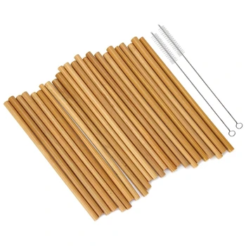 

24Pcs Bamboo Straws + 2 Brush Reusable Straws Organic Bamboo Straws Banquet Bar Tools Natural Bamboo Straws