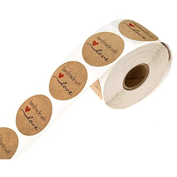 

1 Inch Round Natural Kraft Handmade with Love Stickers/500 labels per ro