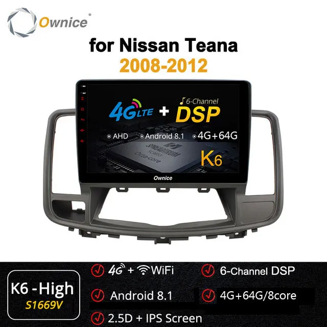S1669 K6-High Ownice 2DIN 10," 8 ядерный 360 Panorama carplay автомобильный Радио Android 9,0 автомобильный dvd-плеер DSP 4G LTE SPDIF для Nissan Teana 2008-2012 - Цвет: S1669 K6-High