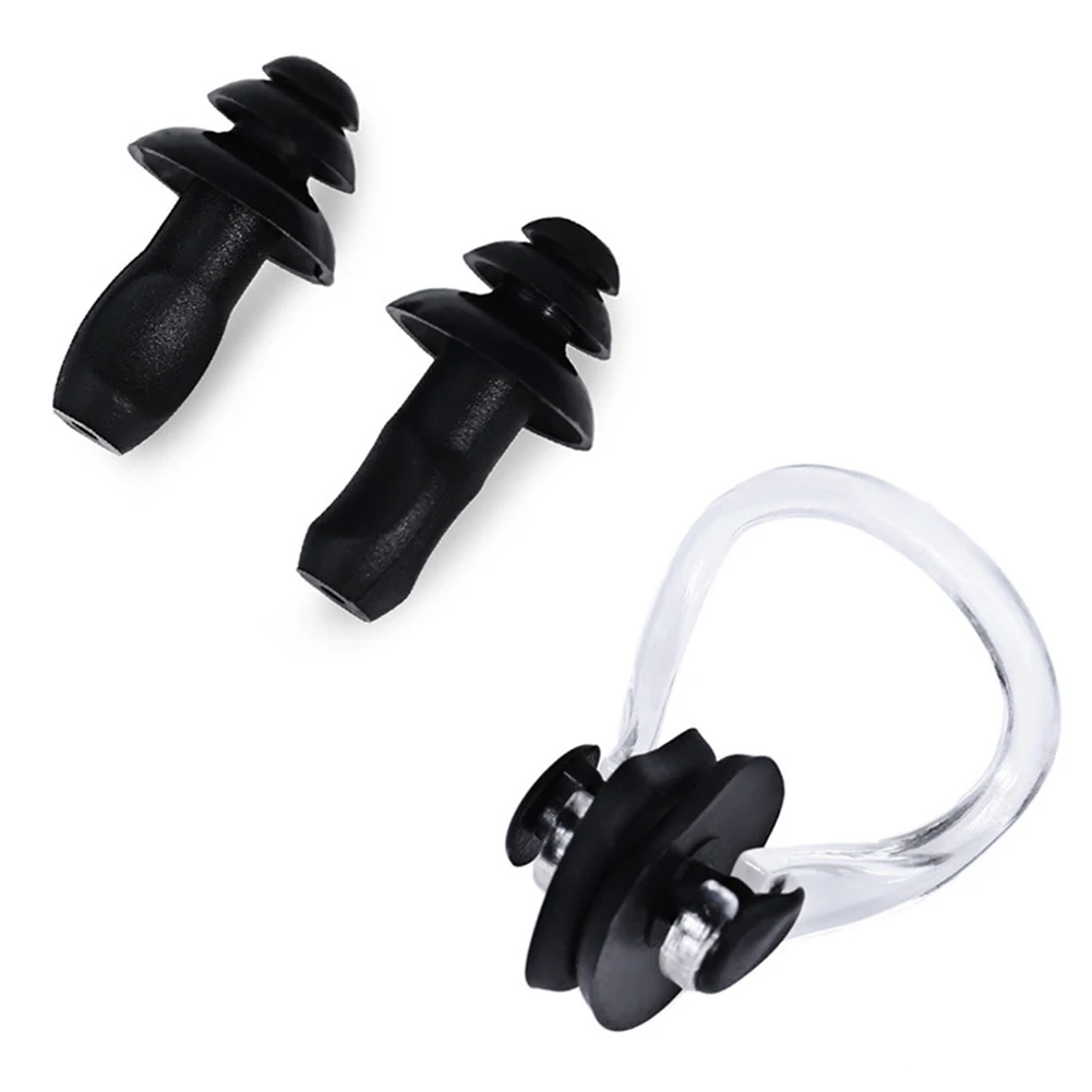 Универсальные аксессуары, зажим для носа, эргономичные портативные беруши для плавания, набор мягких водонепроницаемых силиконовых защитных приспособлений для серфинга и дайвинга - Цвет: Черный