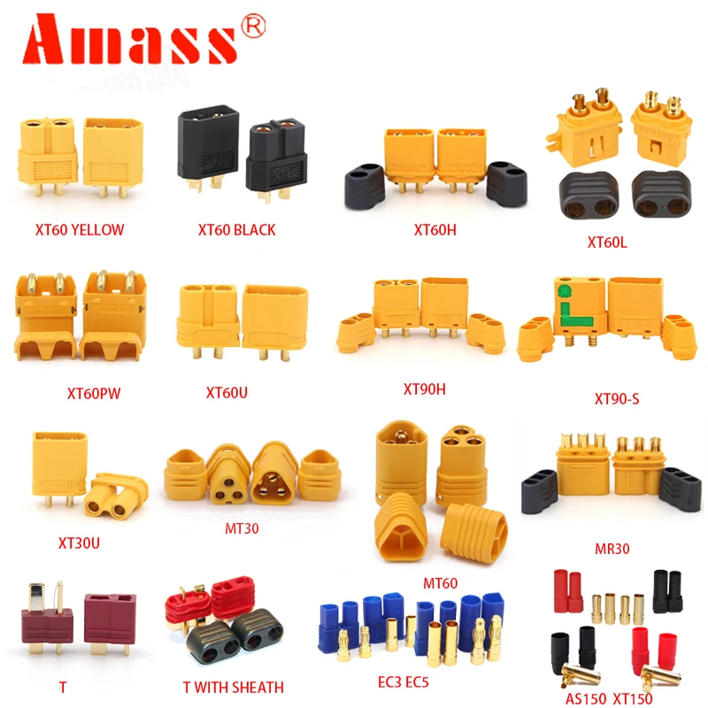 AMASS 10 шт XT60 XT 60 XT90 XT60H XT60L XT60U XT60PW XT30U XT90S T DEAN EC3 EC5 AS150 XT150 XT30PW XT90PW для Lipo Battery|Детали и